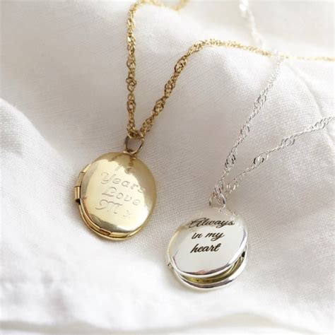 Personalised Engraved Oval Locket Necklace Silver Gold Etsy