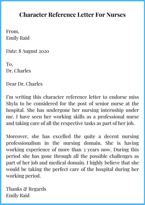 Professional Character Reference Letter For Nurses Samples