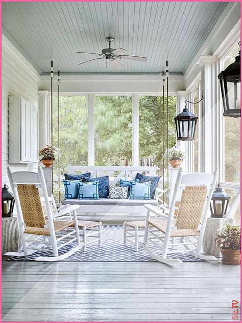 Classic Southern Screen Porch With Light Blue Ceiling Blue House