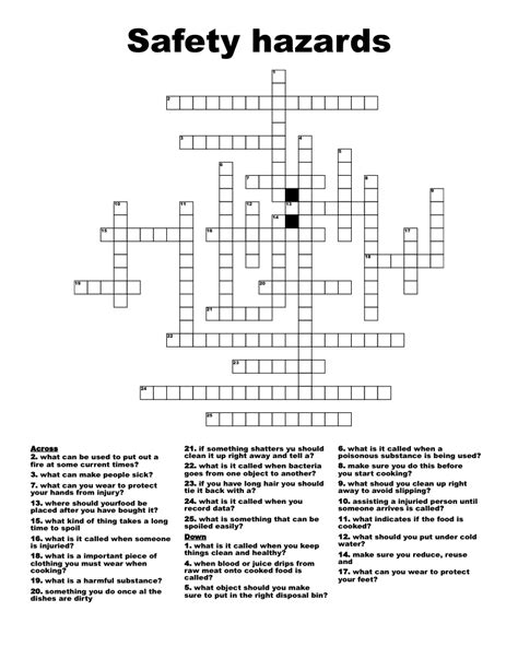 Safety Crossword Puzzles Printable