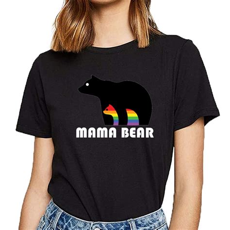Tops T Shirt Women Mama Bear Gay Pride Rainbow Lgbt Flowy Summer