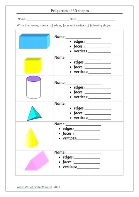 3 Dimensional Shapes Worksheet For 1st Grade Free Printable 3