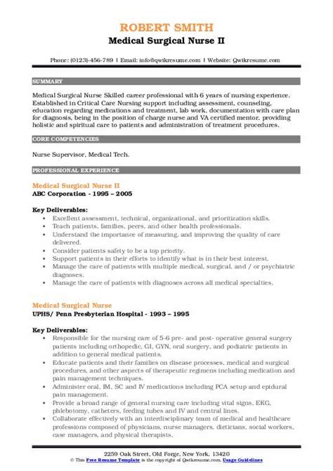 Registered practical nurse resume sample template. Medical Surgical Nurse Resume Samples | QwikResume