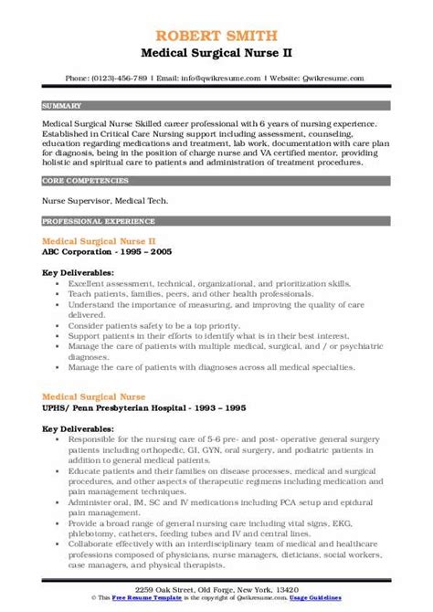 Dental nurse cv structure & format. Medical Surgical Nurse Resume Samples | QwikResume
