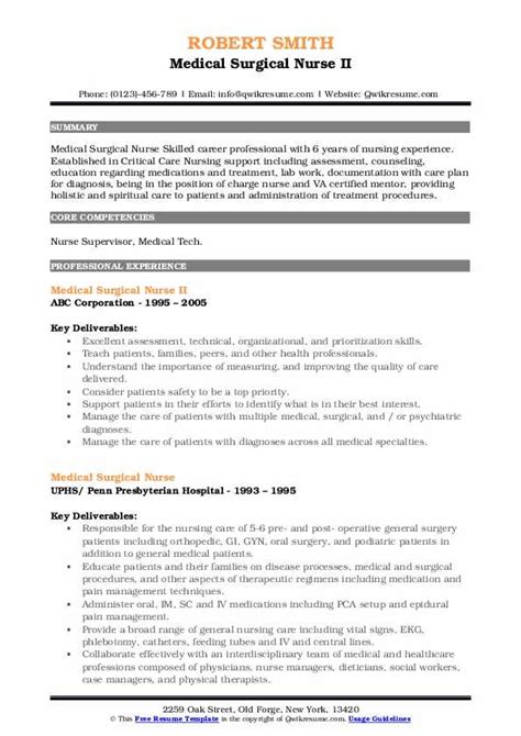 Bsc nursing and general nursing & midwifery : Medical Surgical Nurse Resume Samples | QwikResume