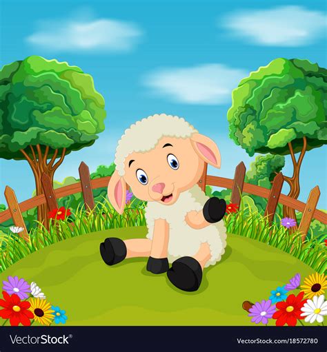Cartoon Happy Sheep Smile In Farm Royalty Free Vector Image
