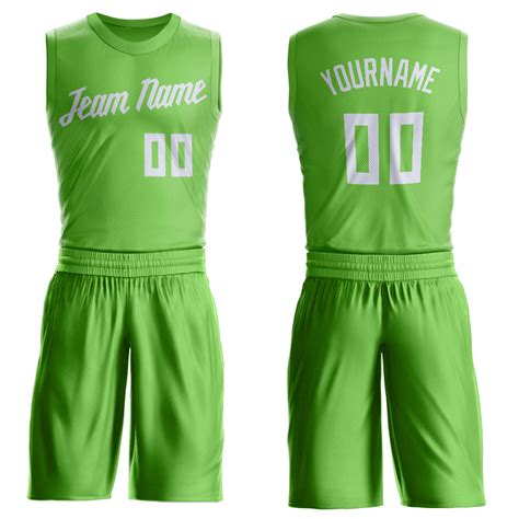 Custom Neon Green White Round Neck Suit Basketball Jersey Fiitg