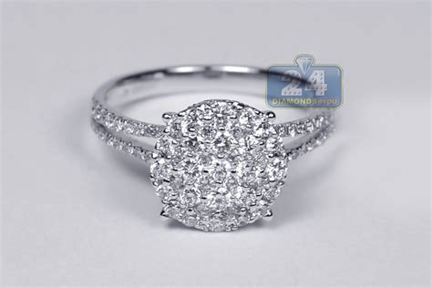 Womens Diamond Cluster Engagement Ring 18k White Gold 100 Ct