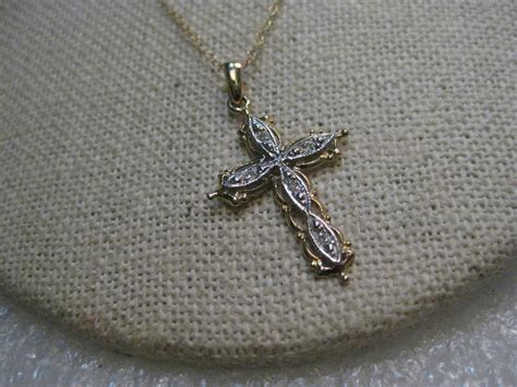 Vintage 10kt Diamond Filigree Cross Necklace 18 Chain Etsy