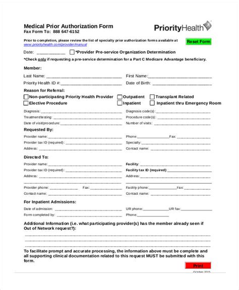 Prior Authorization Form Printable Pdf Download