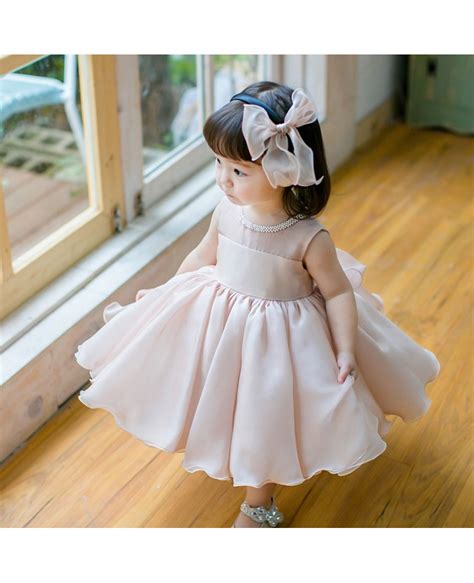 Blush Pink Cute Puffy Flower Girl Dress Baby Toddler