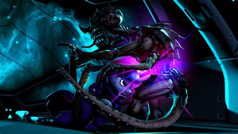 An Alien Riding On The Back Of A Motorcycle In A Dark Room With Neon Lights