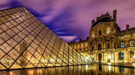 The Louvre Louvre Pyramid Buildings Paris Night Lights Hd Wallpaper