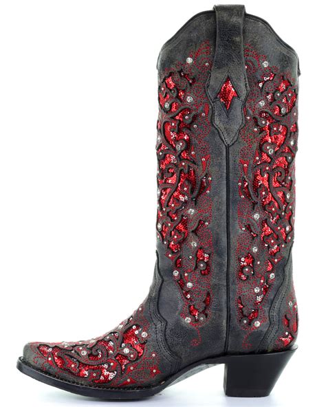 Find your unique pair of corral cowgirl or cowboy boots today!. Corral Women's Crystal and Red Sequin Inlay Cowgirl Boots ...