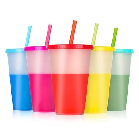 Buy Color Changing Cups With Straws And Lids 5 Pack Reusable Diy Cold