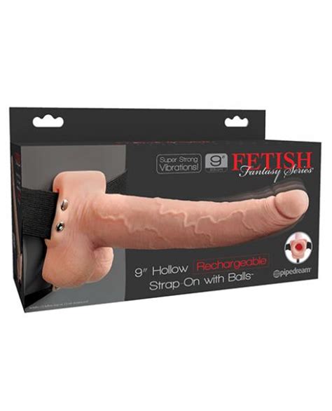 Fetish Fantasy 9 Inches Hollow Rechargeable Strap On With Balls Beige
