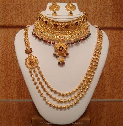 Trendy Gold Haram Necklace Set Fashion Beauty Mehndi Jewellery Blouse
