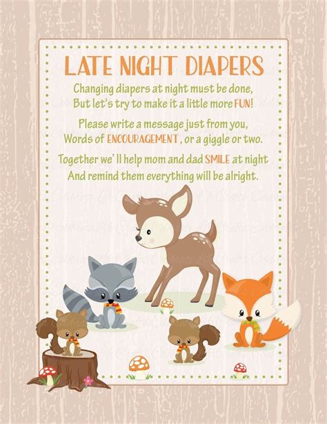 Late Night Diapers Sign Printable Download Forest Animals Woodland