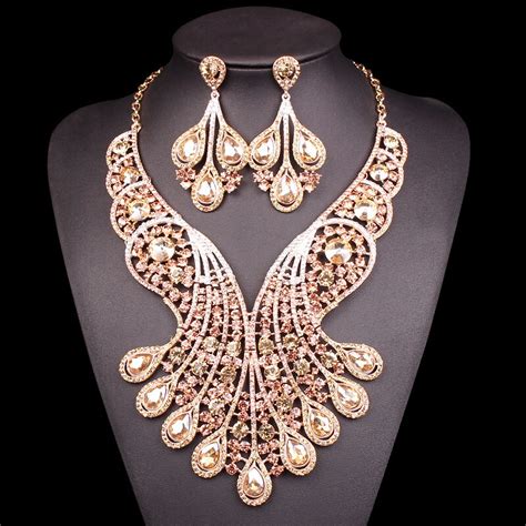 grande cristal conjuntos de jóias de noiva casamento traje jóias indiano colar conjuntos para
