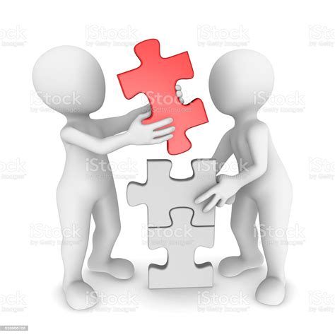 3d Small People Working Together With Puzzle Stock Photo