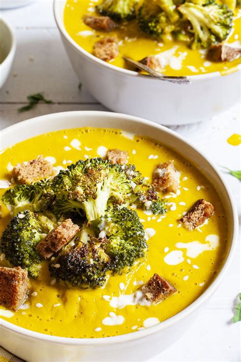 Roasted Broccoli Sweet Potato Soup Only 6 Ingredients My Pure Plants