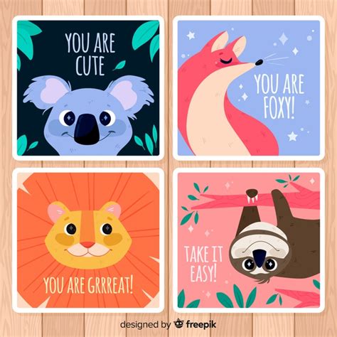 Wild Animals Greeting Card Collection You Are Cute Vector Free Download