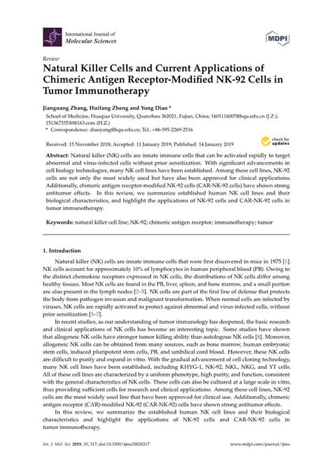Natural Killer Cells And Current Applications Of Chimeric Antigen