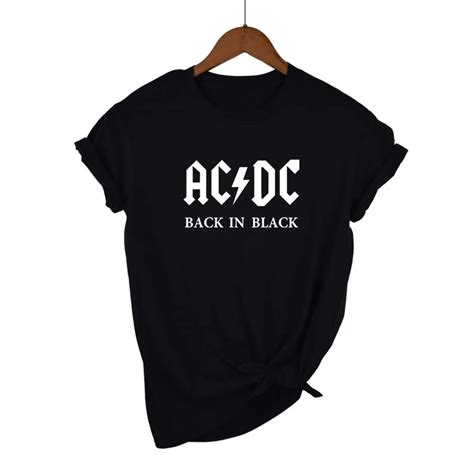 100 Cotton Band Rock T Shirt Womens Acdc Black Letter Printed Graphic