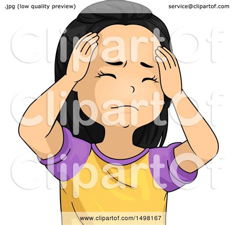 Clipart Of A Girl With A Headache Rubbing Her Forehead Royalty Free