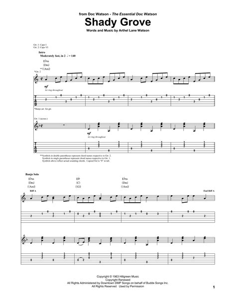 Shady Grove Guitar Tab By Doc Watson Guitar Tab 165155