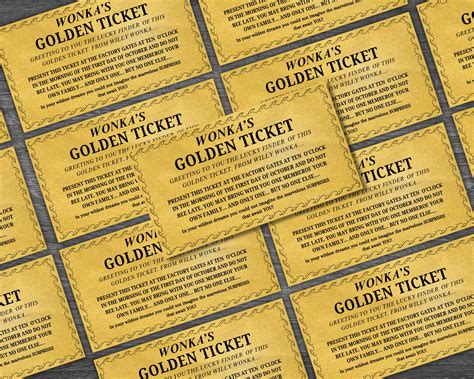Printable Wonka's Golden Ticket Template, Ticket Template, Editable