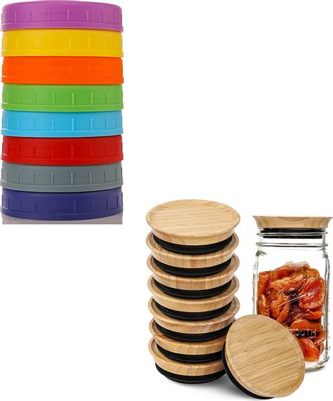 Aozita 8 Pack Colored Plastic Wide Mouth Mason Jar Lids And 8