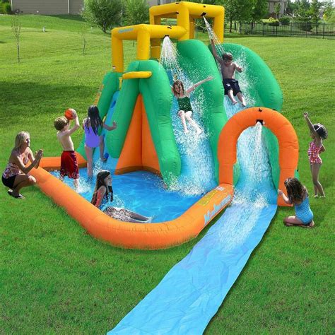 To come up with the top inflatable water slides, we researched a variety of sources for reviews such as home depot, lowes, target and wayfair along with our own personal experience. Twin Water Slide Park Inflatable Back Yard Outdoor Bounce ...