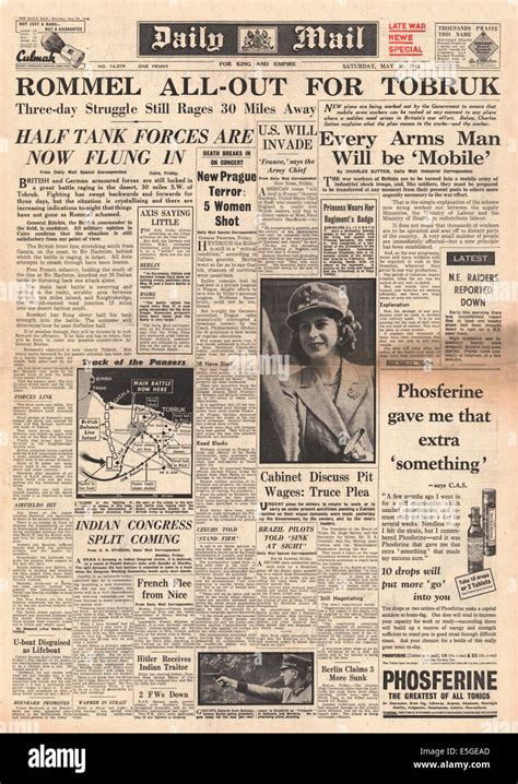 1942 Daily Mail Front Page Reporting Rommel In Africa Corps E British