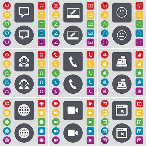 Flat Button Set With Various Icons And Symbols Vector Multimedia Icon