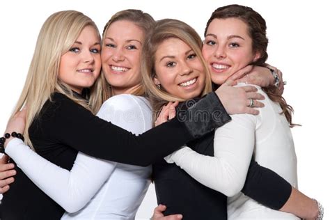 Hug Feliz De 4 Mulheres Foto De Stock Imagem De Adolescentes 13313146