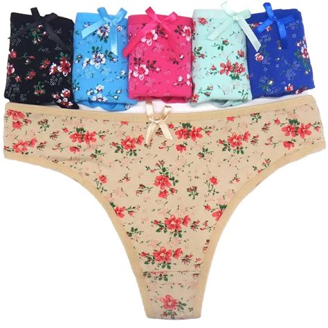 Sexy Women Cotton G String Floral Thongs Low Waist Sexy T Panties Flower Briefs Ladies Seamless