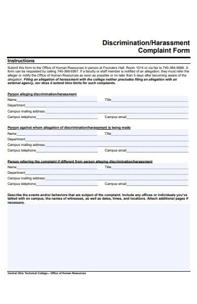 Free 22 Harassment Complaint Forms In Pdf Ms Word