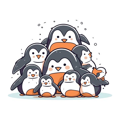 Cute Cartoon Penguins Vector Illustration Of A Group Of Penguins