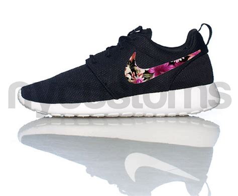 Nike Roshe Run Black White Floral Bouquet Print Swoosh V3
