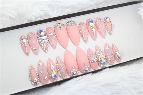 Pink Swarovski Press On Nails Genuine Swarovski Swarovski Pixie Ab Crystals False Nails