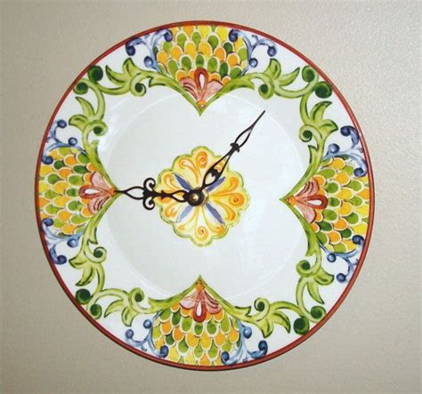 Gold Green Floral Wall Clock Ceramic Plate Clock 9 Inch Wall Etsy