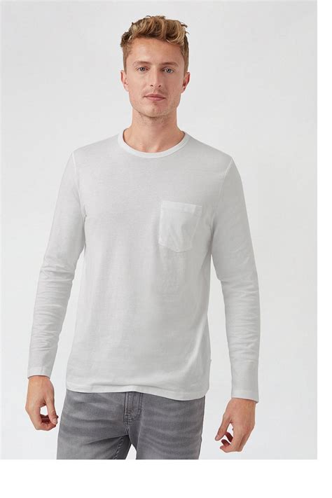 White Long Sleeved Organic Pocket Tshirt Burton Uk