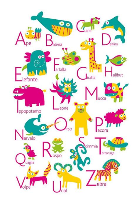 Italian Alphabet Poster With Animals From A To Z Big Poster Etsy