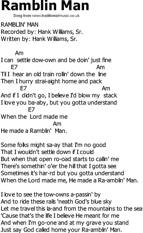 Old Country Song Lyrics With Chords Ramblin Man