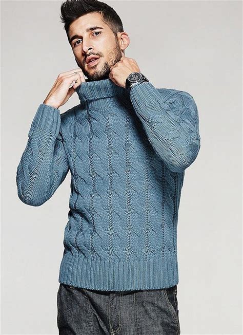 Mens Sweater Thick Turtleneck Knitted Slim For Autumn Fashion