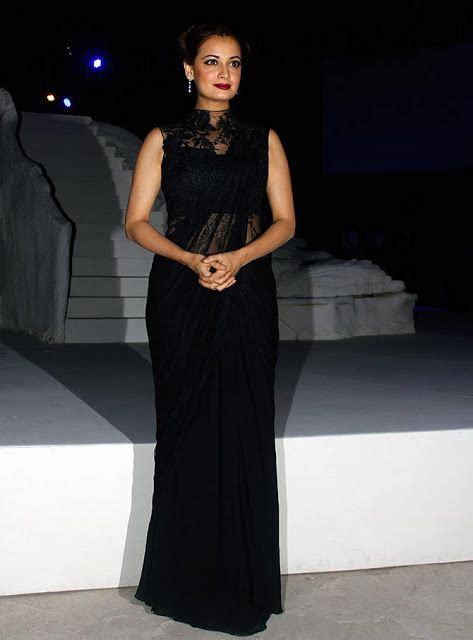 dia mirza was an absolute stunner in a black designer saree lakme fashion week fashion week