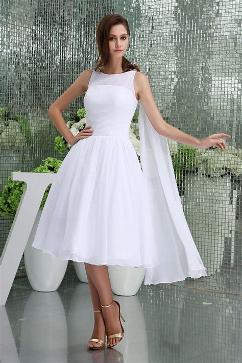 Beautiful Knee Length Ball Gown Scoop Ruched White Chiffon Wedding