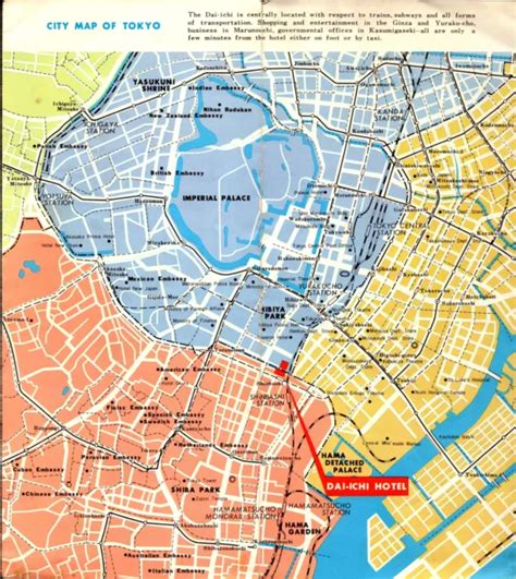 VINTAGE 1960S EPHEMERA City Map Of Tokyo Japan Dai Ichi Hotel Ad 10 00