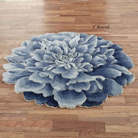 Geena Blue Flower Shaped Round Wool Rugs